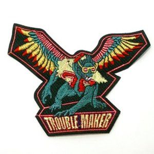 NEW Flying Monkey Trouble Maker Biker SEW ON Patch Clothing Embroidered Badge